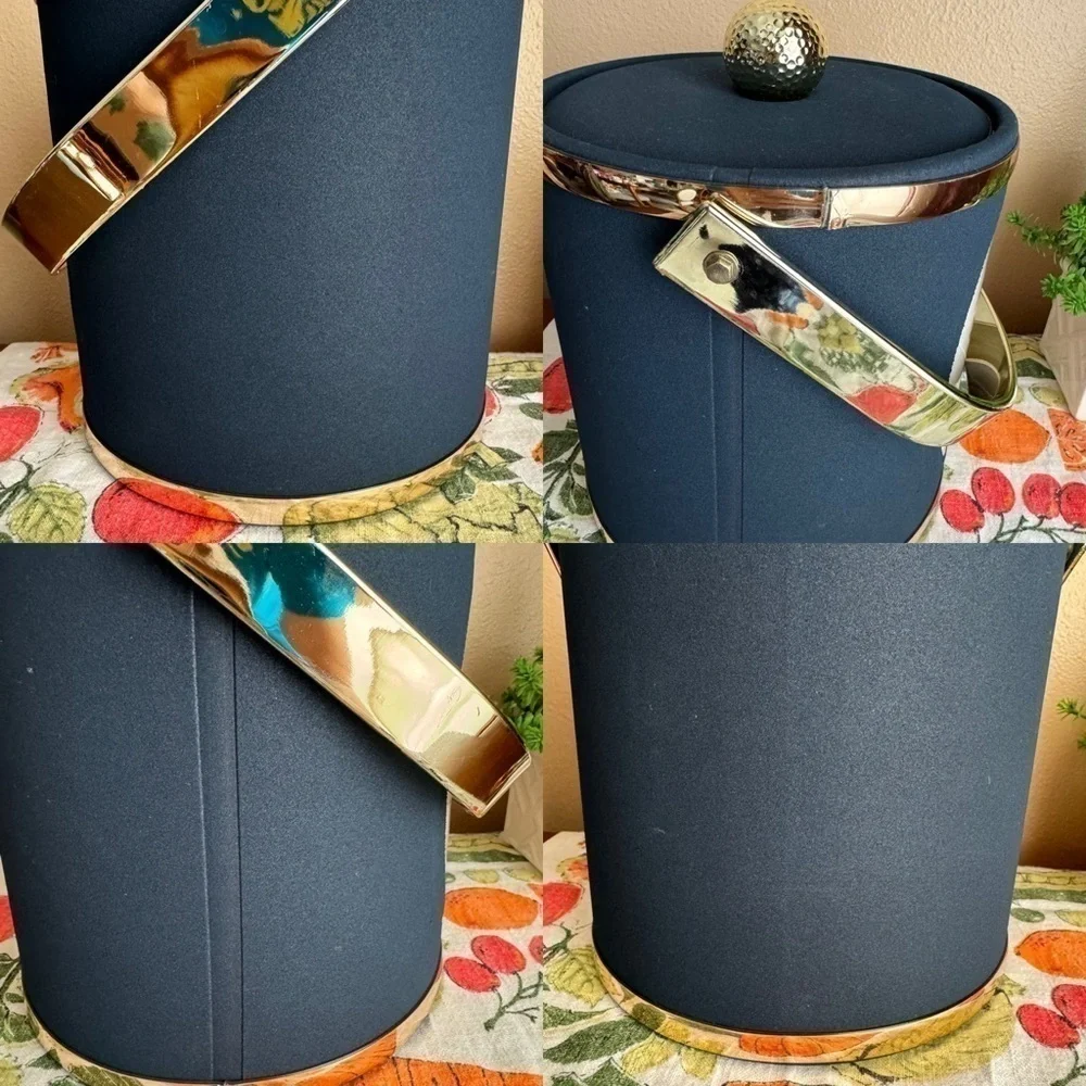 Vintage style lady golfer navy ice bucket with lid